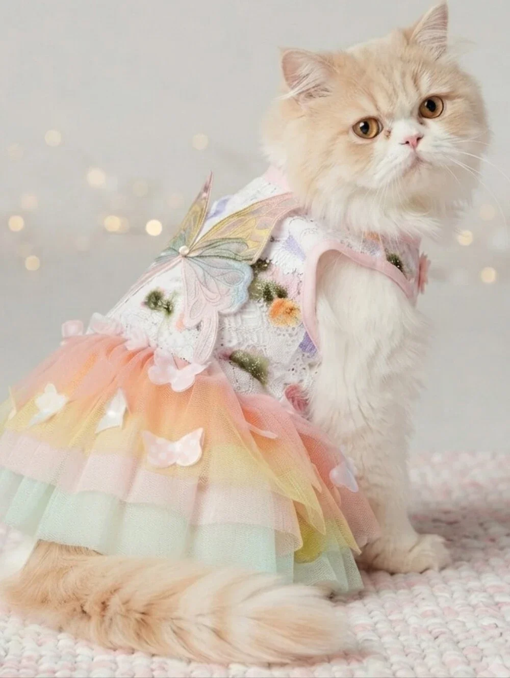Pet Butterfly Fairy Tutu Dress Pastel Orange Pink Dog Cat Costume Apparel XL
